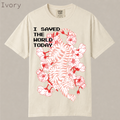 Shop I Saved The World Today tiger shirt. Japanese climbing tiger with red cherry blossoms, aesthetic floral graphic tee on soft garment-dyed cotton.