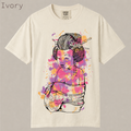 Japanese Geisha watercolor splash shirt. Artistic geisha line art with pink purple paint splatter, aesthetic Japanese culture tee on soft garment-dyed cotton.