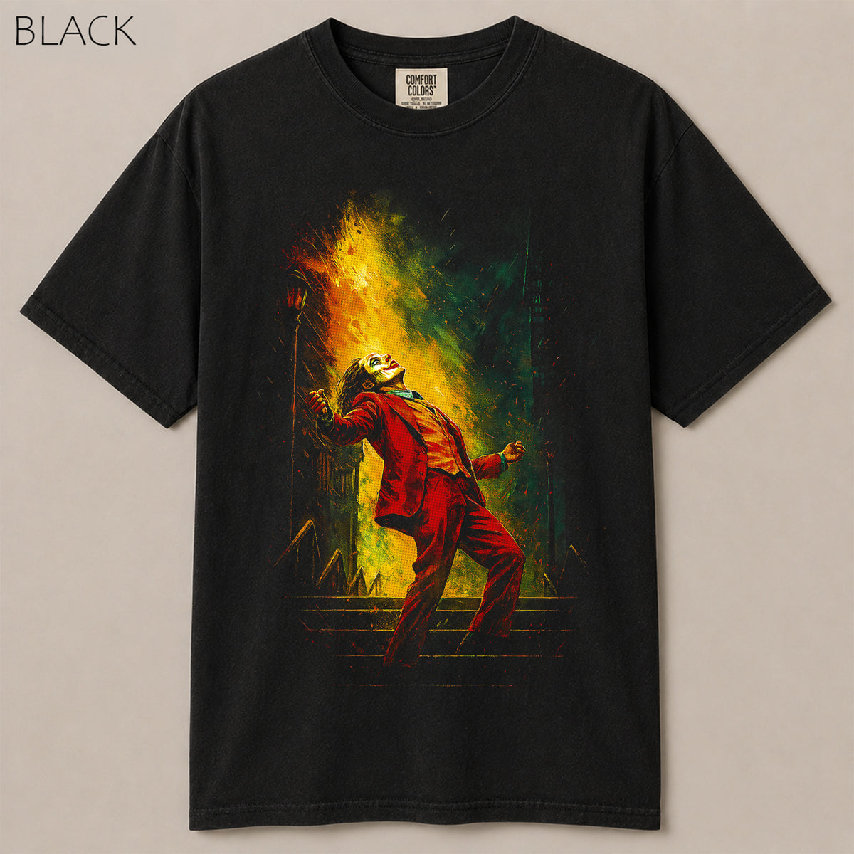 Joker Stairs Dance Red Suit Movie Graphic Tee - Gotham City