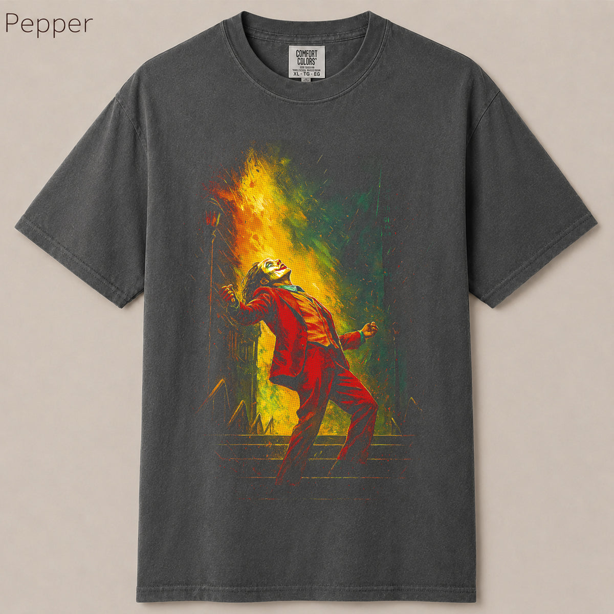 Joker Stairs Dance Red Suit Movie Graphic Tee - Gotham City