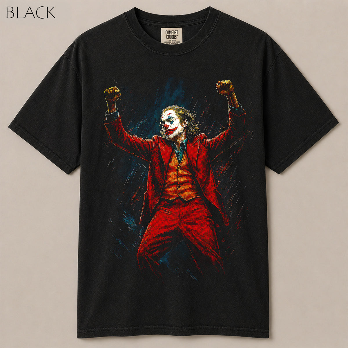Joker Dancing Red Suit Iconic Villain Graphic Tee