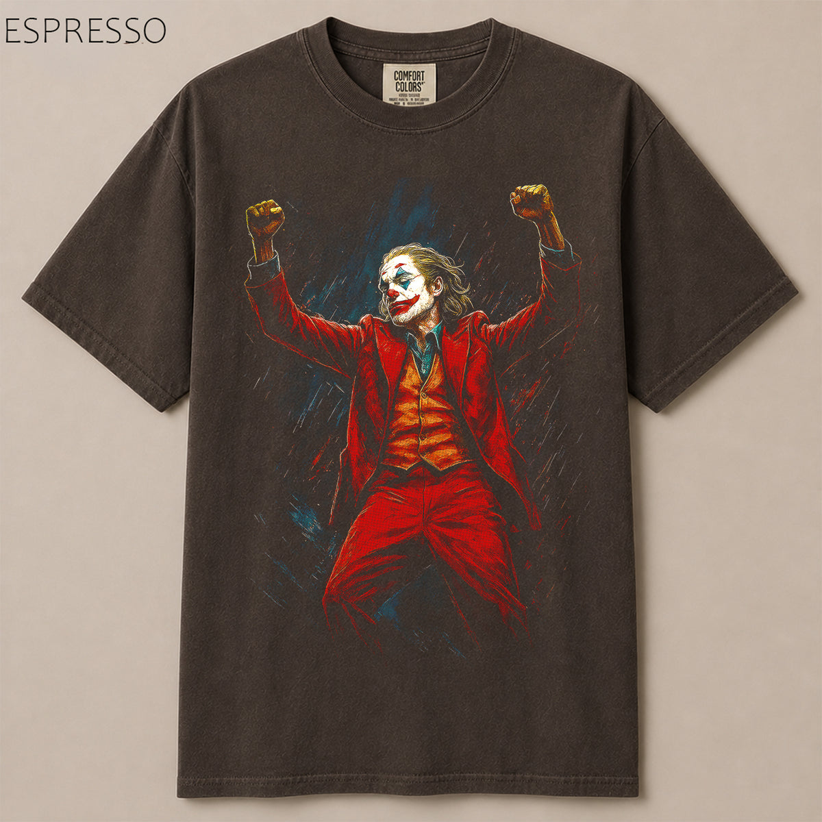 Joker Dancing Red Suit Iconic Villain Graphic Tee