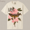 Love Made Me Do It moth floral shirt. Vintage pink peony and death's head moth graphic tee. Perfect dark academia, cottagecore aesthetic on soft garment-dyed cotton.