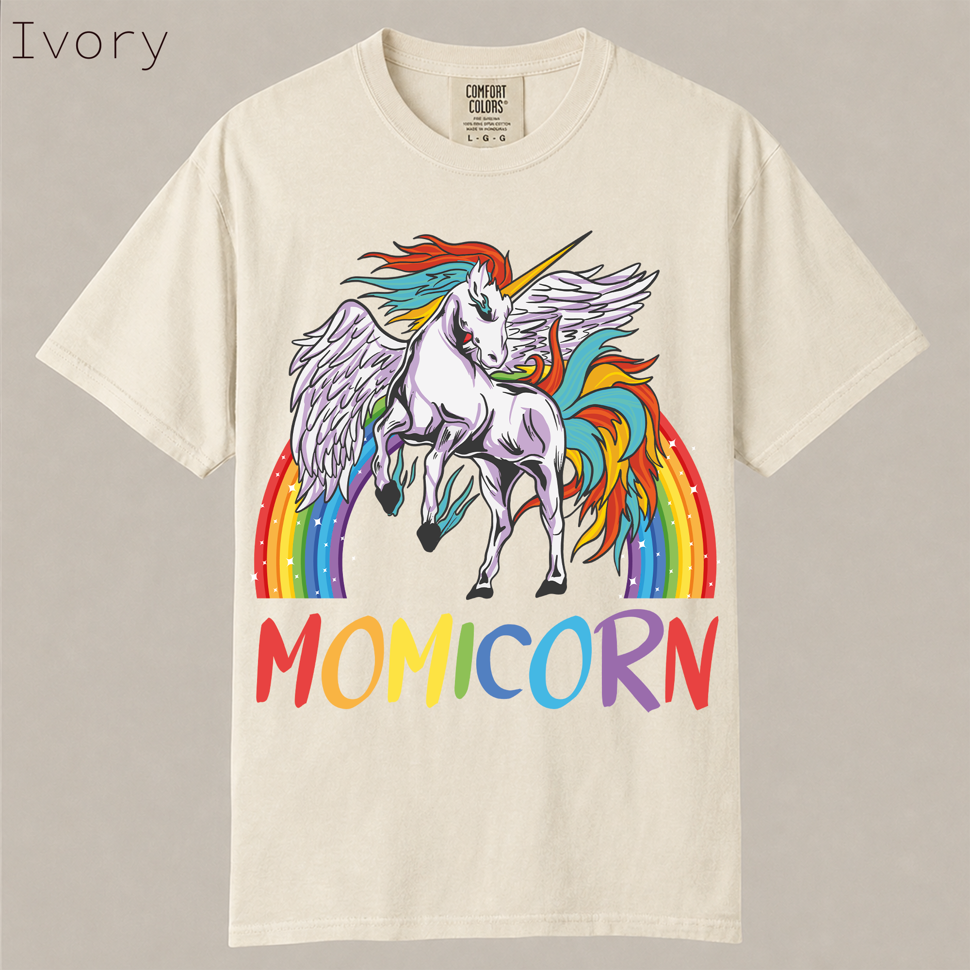 Funny Momicorn rainbow unicorn shirt for moms. Perfect Mother's Day gift, mom birthday gift, unicorn mom tee on soft garment-dyed cotton.