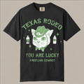 Texas Rodeo cowboy cat shirt. Cute western cat with cowboy hat and milk bottles, funny vintage rodeo tee on soft garment-dyed cotton.