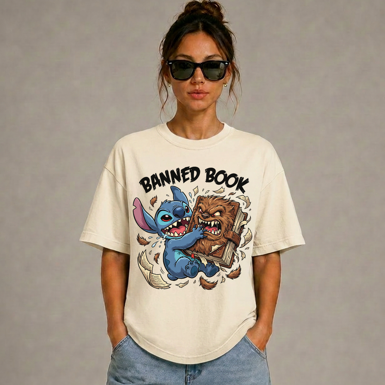 Banned Book Stitch & Chewbacca Graphic T-Shirt