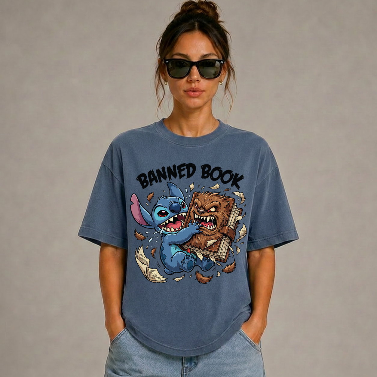 Banned Book Stitch & Chewbacca Graphic T-Shirt