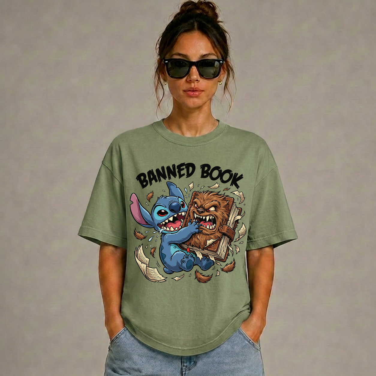 Banned Book Stitch & Chewbacca Graphic T-Shirt