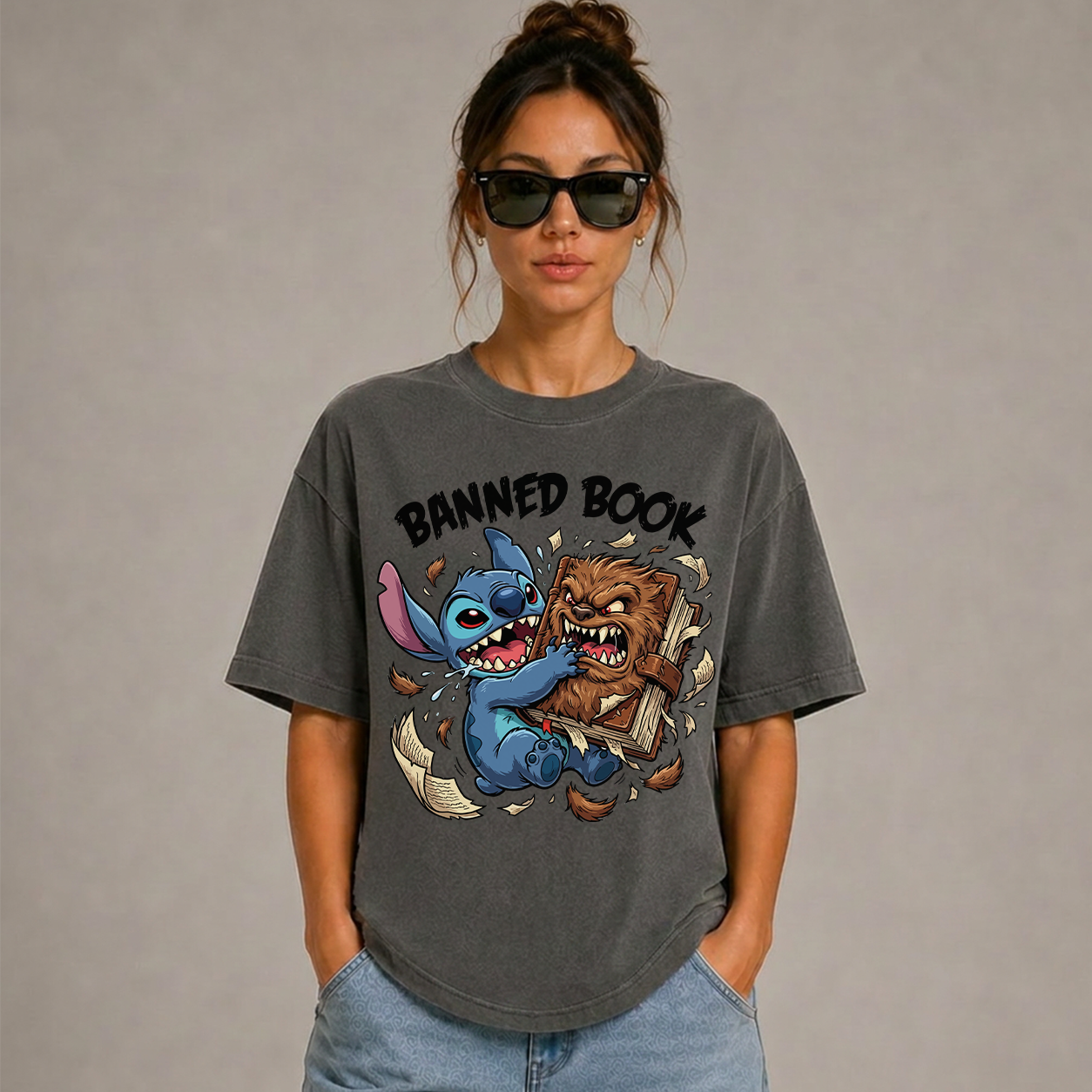 Banned Book Stitch & Chewbacca Graphic T-Shirt