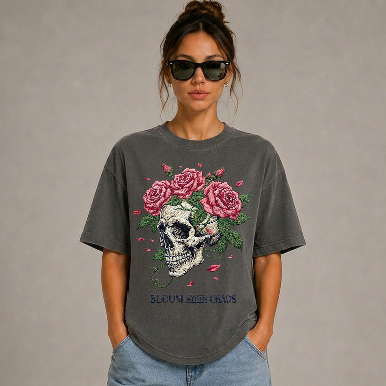 Bloom Within Chaos Embroidered Look T-Shirt