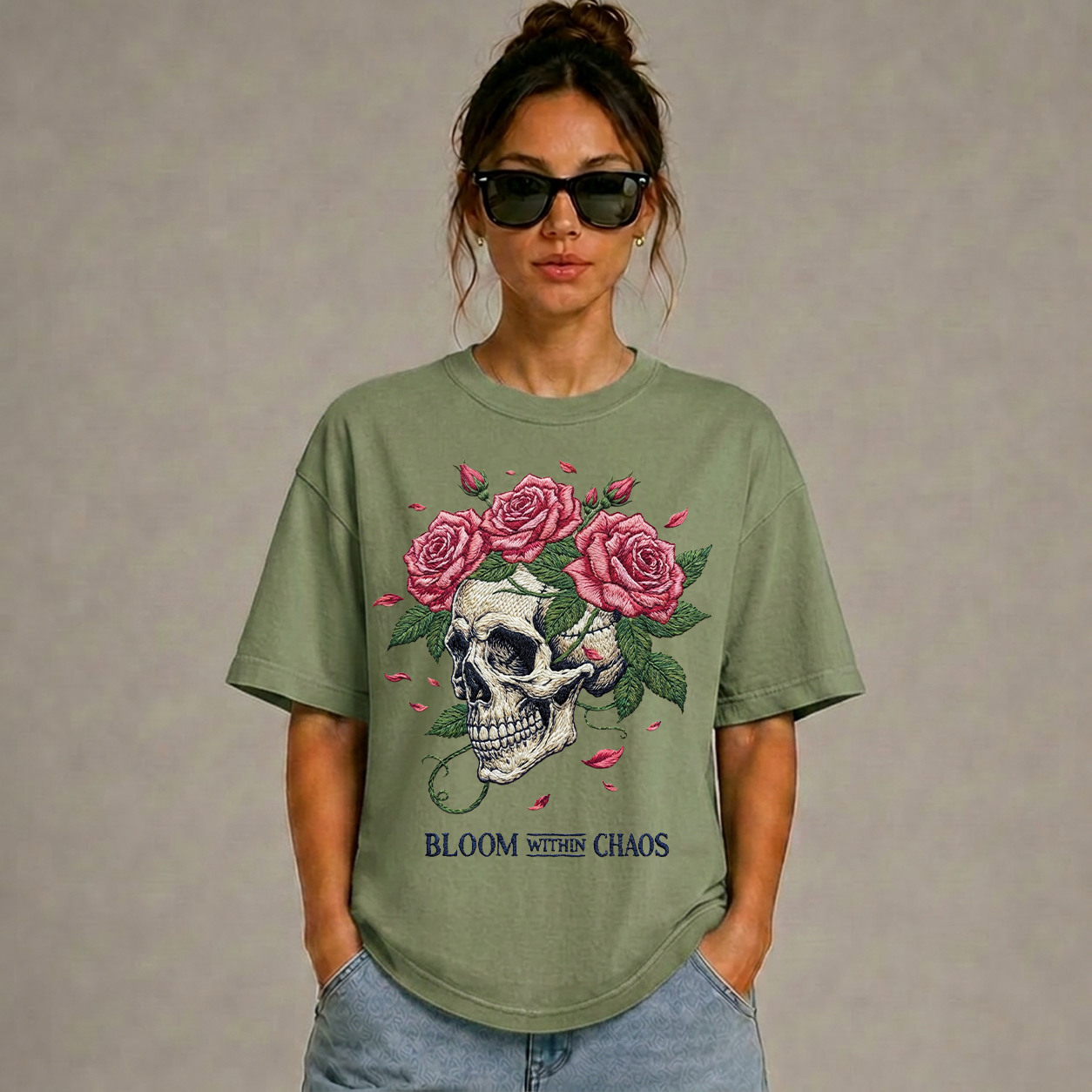 Bloom Within Chaos Embroidered Look T-Shirt