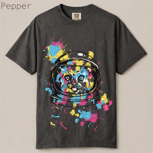 Astronaut Cat Paint Splatter T-Shirt