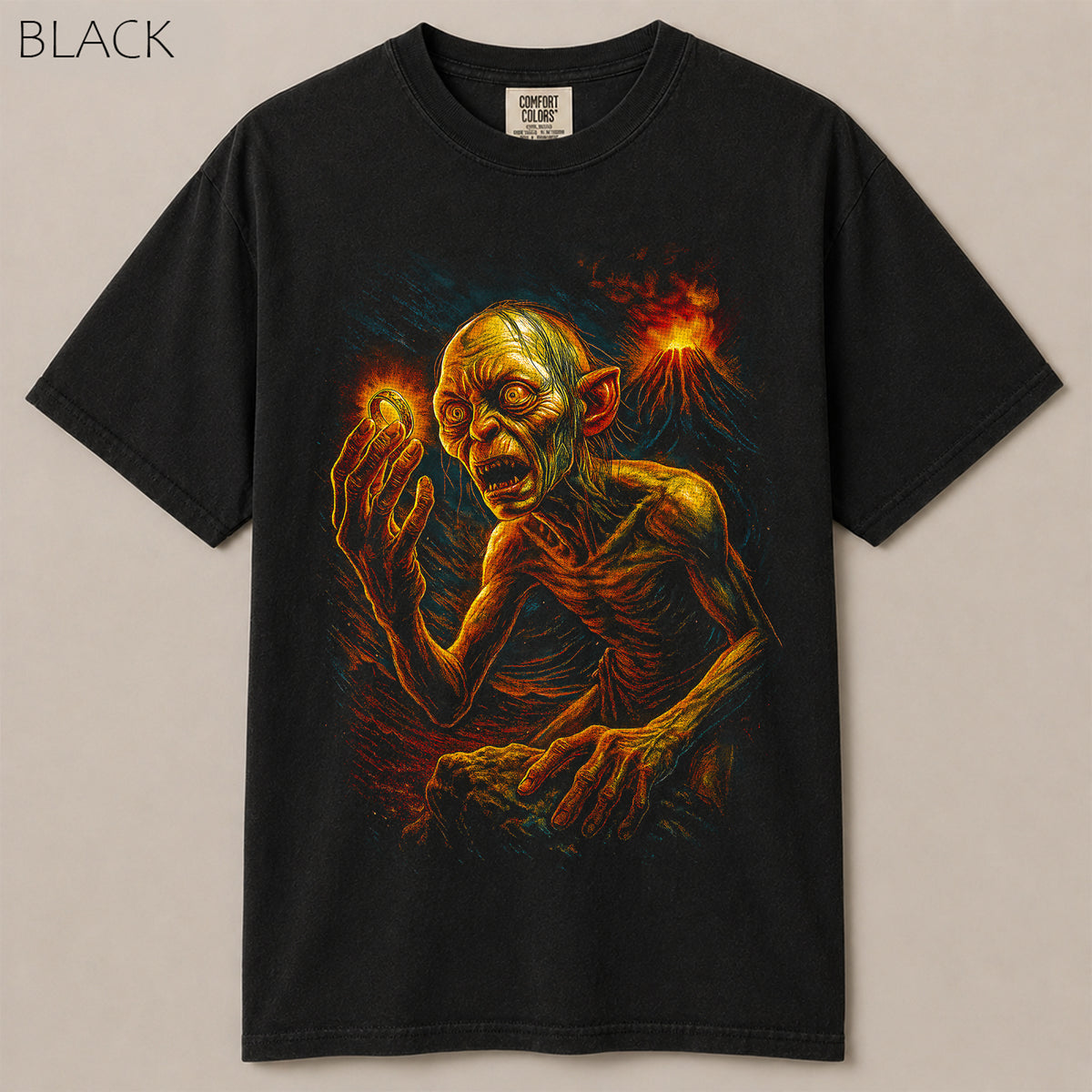 Gollum Glowing Ring Volcano Fantasy Graphic Tee
