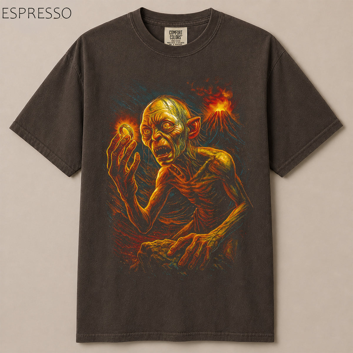 Gollum Glowing Ring Volcano Fantasy Graphic Tee
