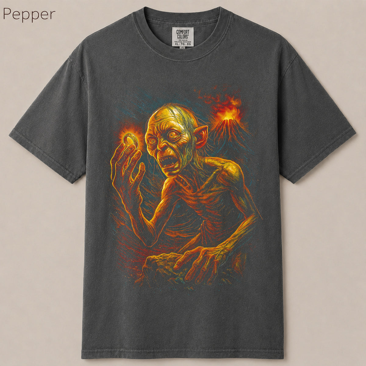 Gollum Glowing Ring Volcano Fantasy Graphic Tee