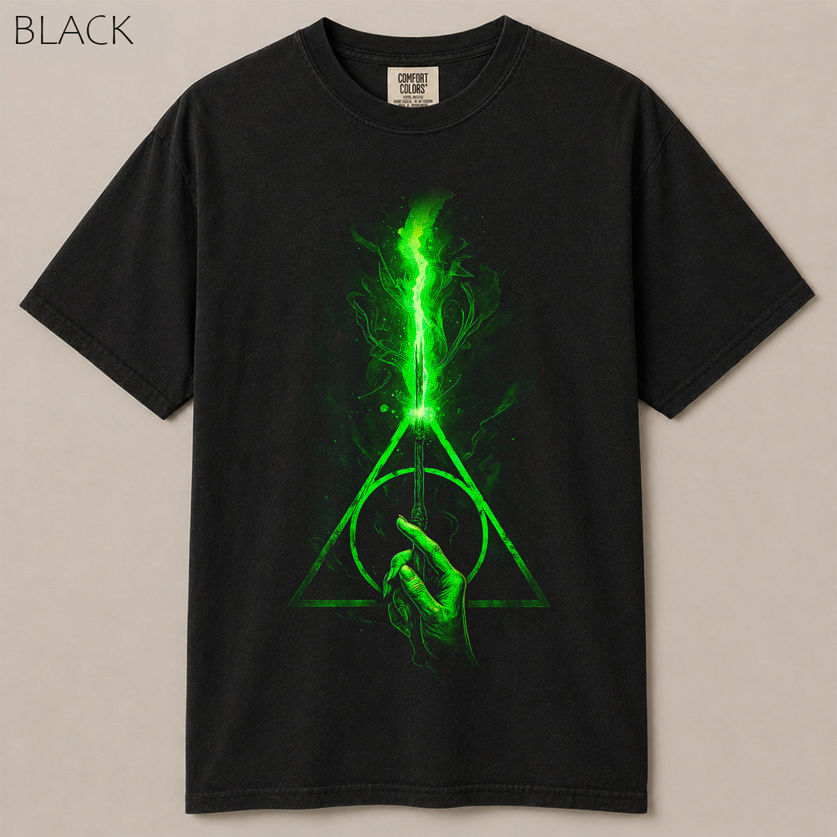 Deathly Hallows Wand Green Flame Magic Graphic Tee