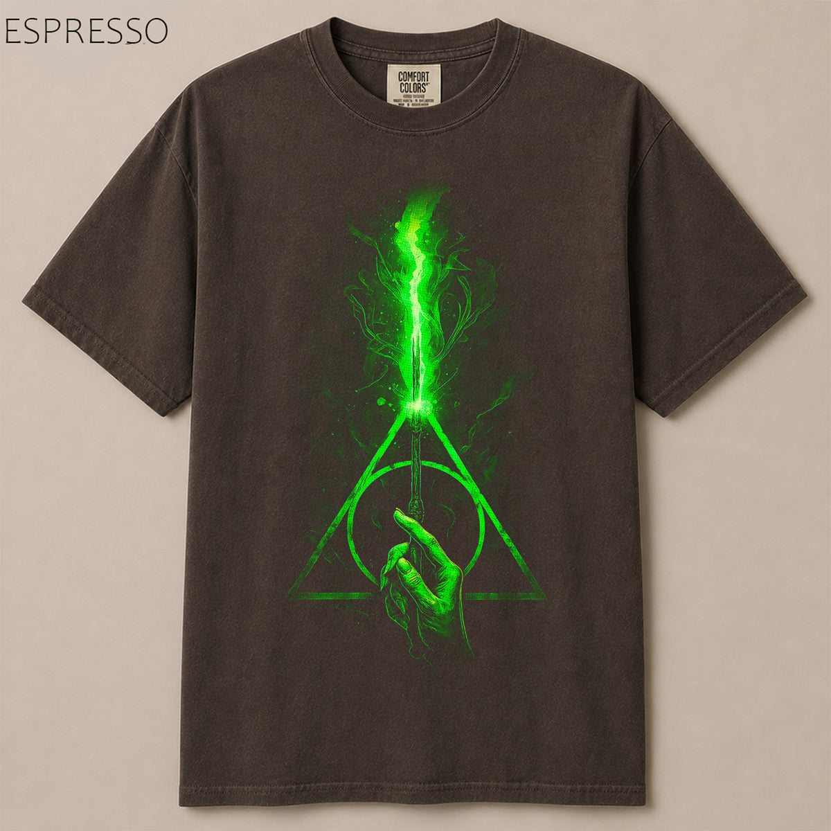 Deathly Hallows Wand Green Flame Magic Graphic Tee
