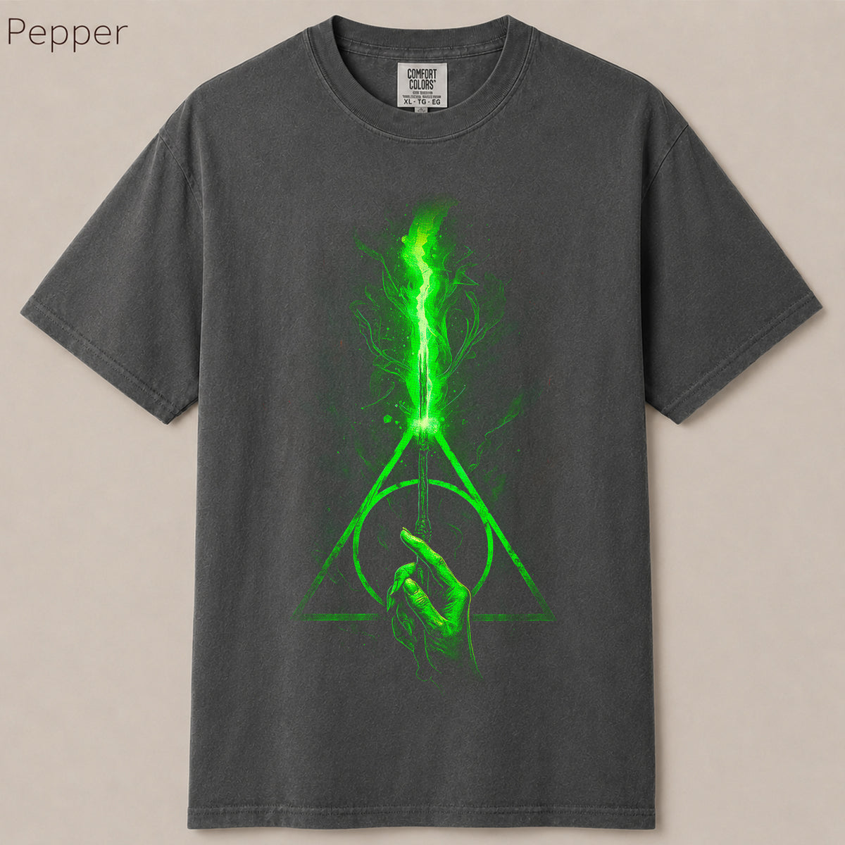 Deathly Hallows Wand Green Flame Magic Graphic Tee