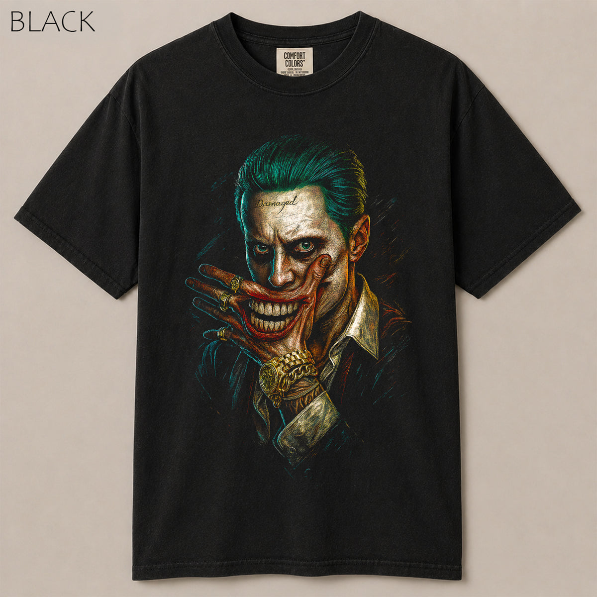 Damaged Joker Green Hair Hand Smile Graphic Tee