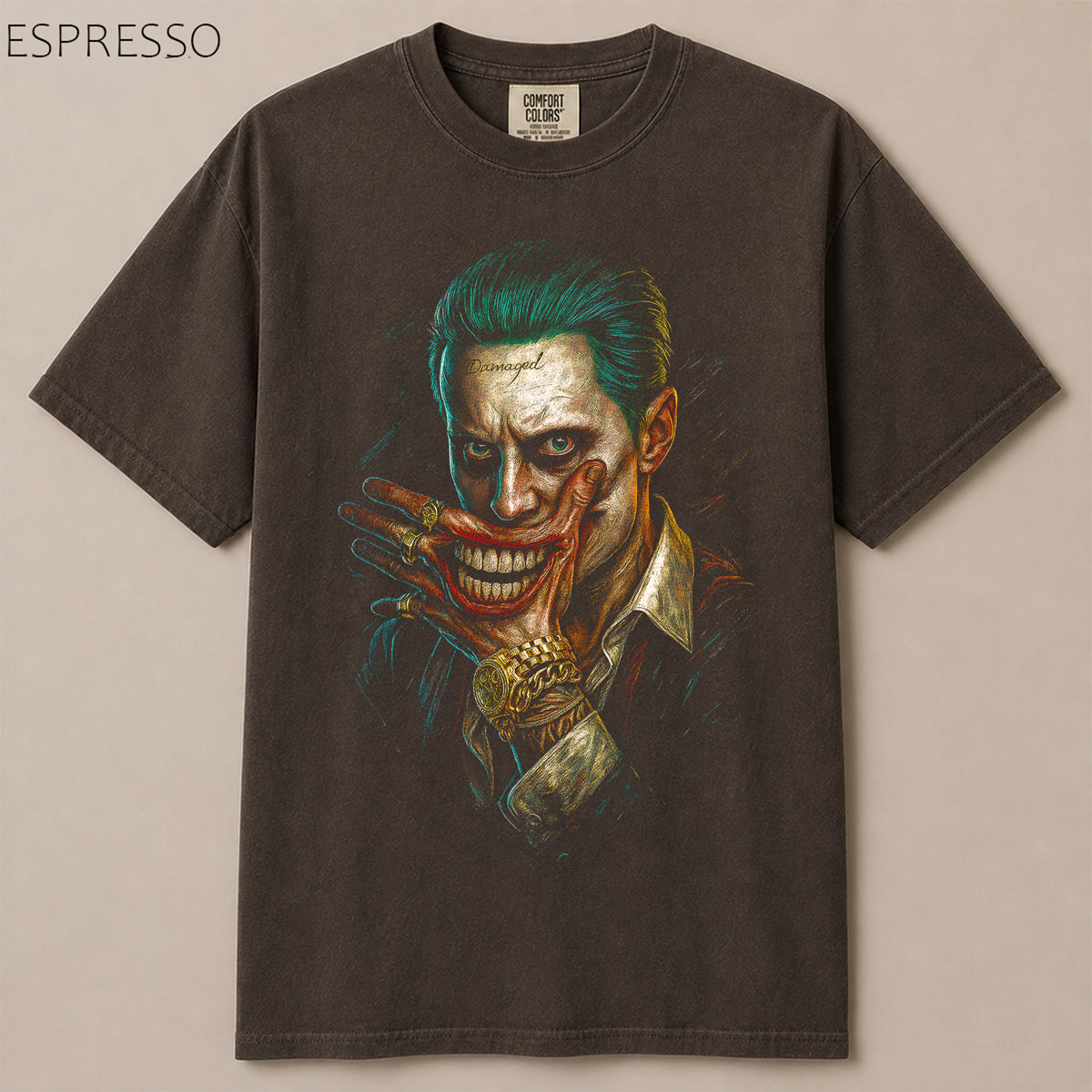 Damaged Joker Green Hair Hand Smile Graphic Tee