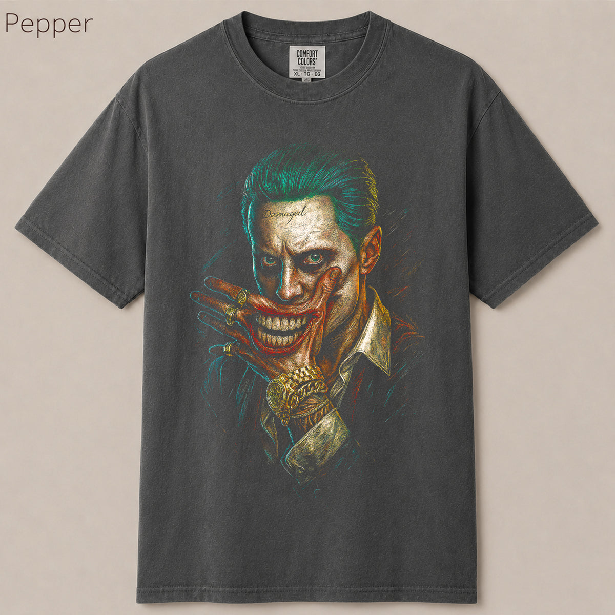 Damaged Joker Green Hair Hand Smile Graphic Tee