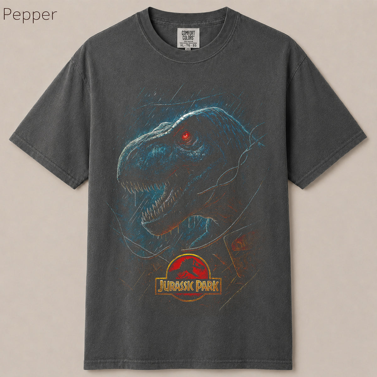 T-Rex Red Eye Rain Night Jurassic Graphic Tee