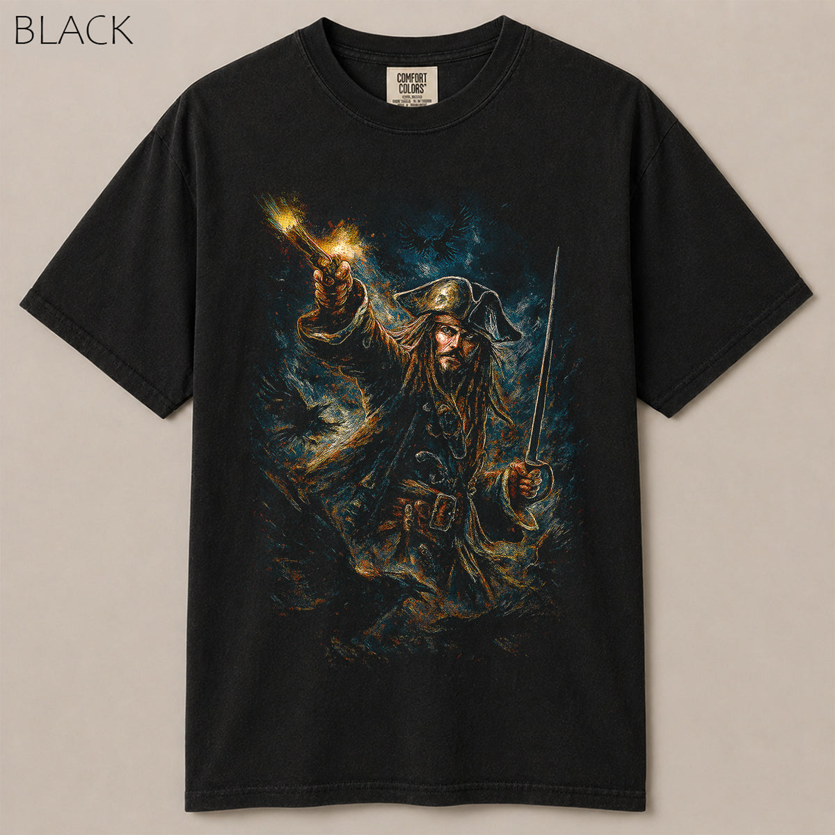 Captain Jack Sparrow Gun and Sword Pirate Graphic Tee