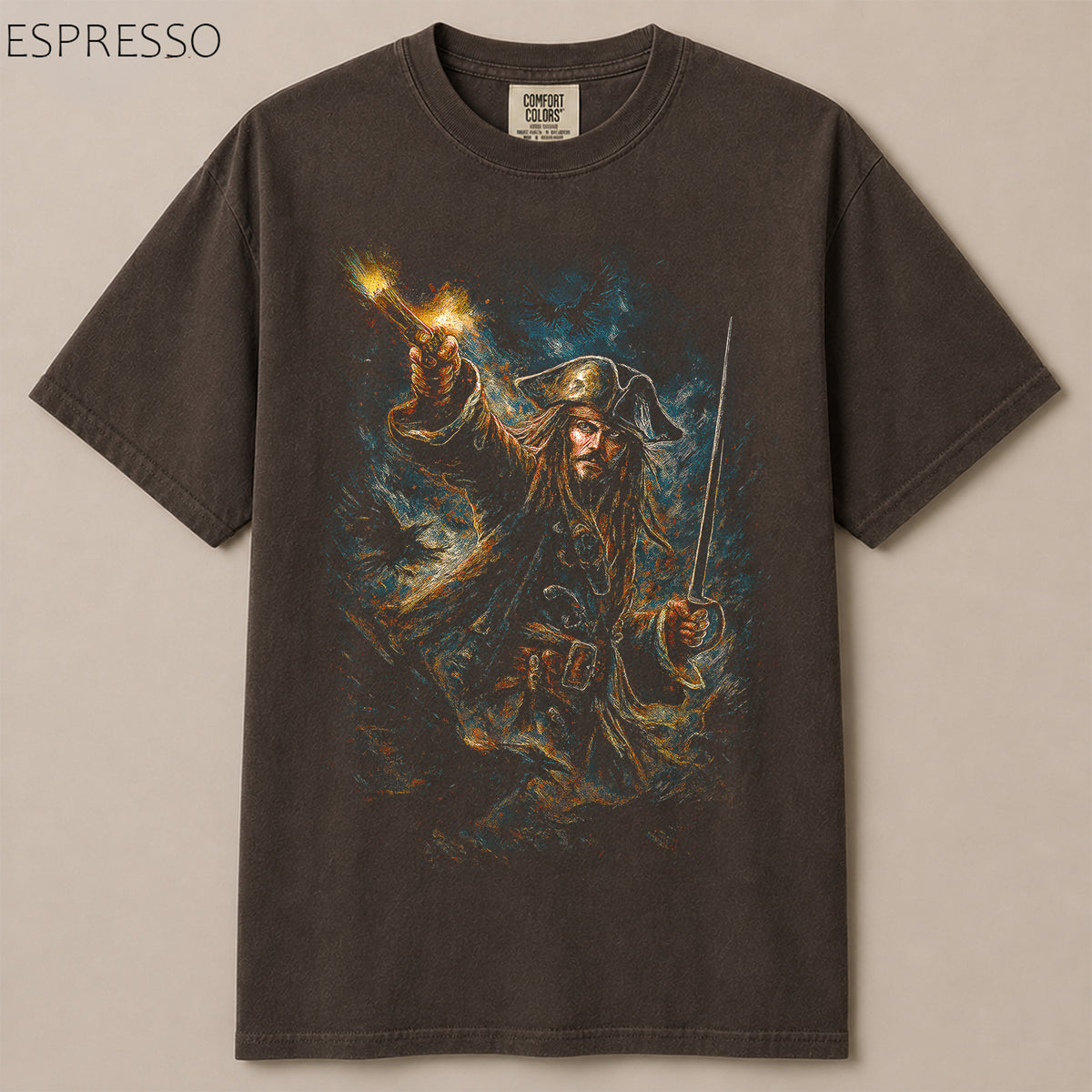 Captain Jack Sparrow Gun and Sword Pirate Graphic Tee