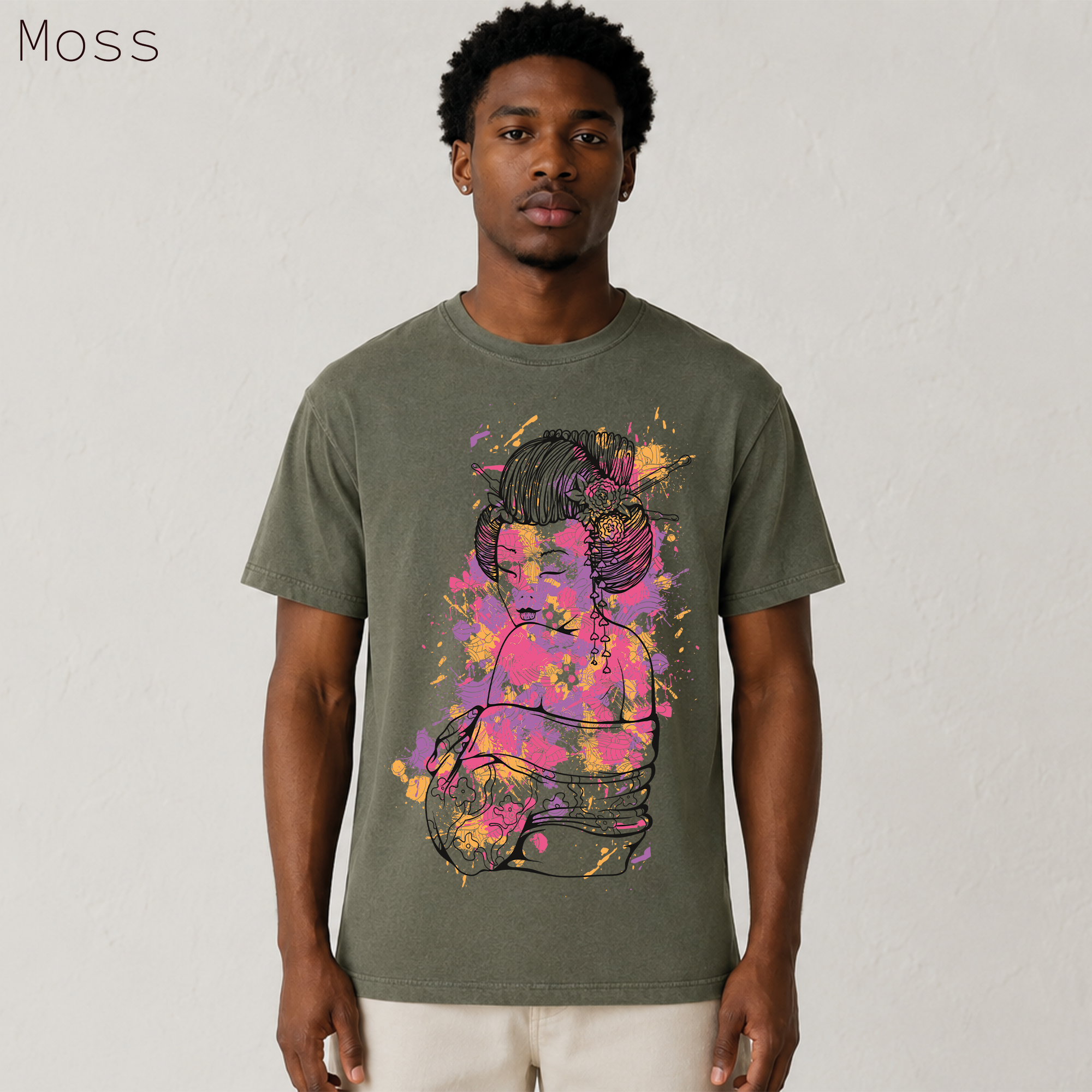 Japanese Geisha Watercolor Splash Graphic Tee