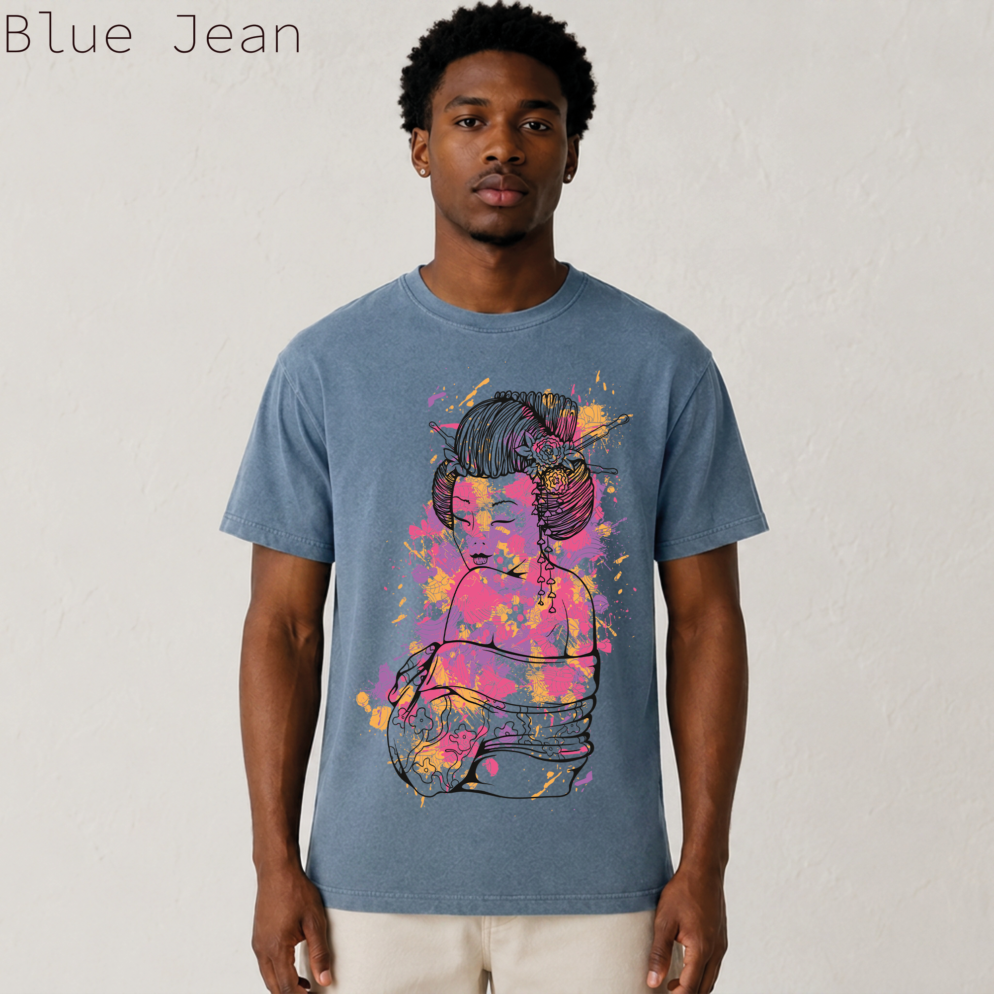 Japanese Geisha Watercolor Splash Graphic Tee