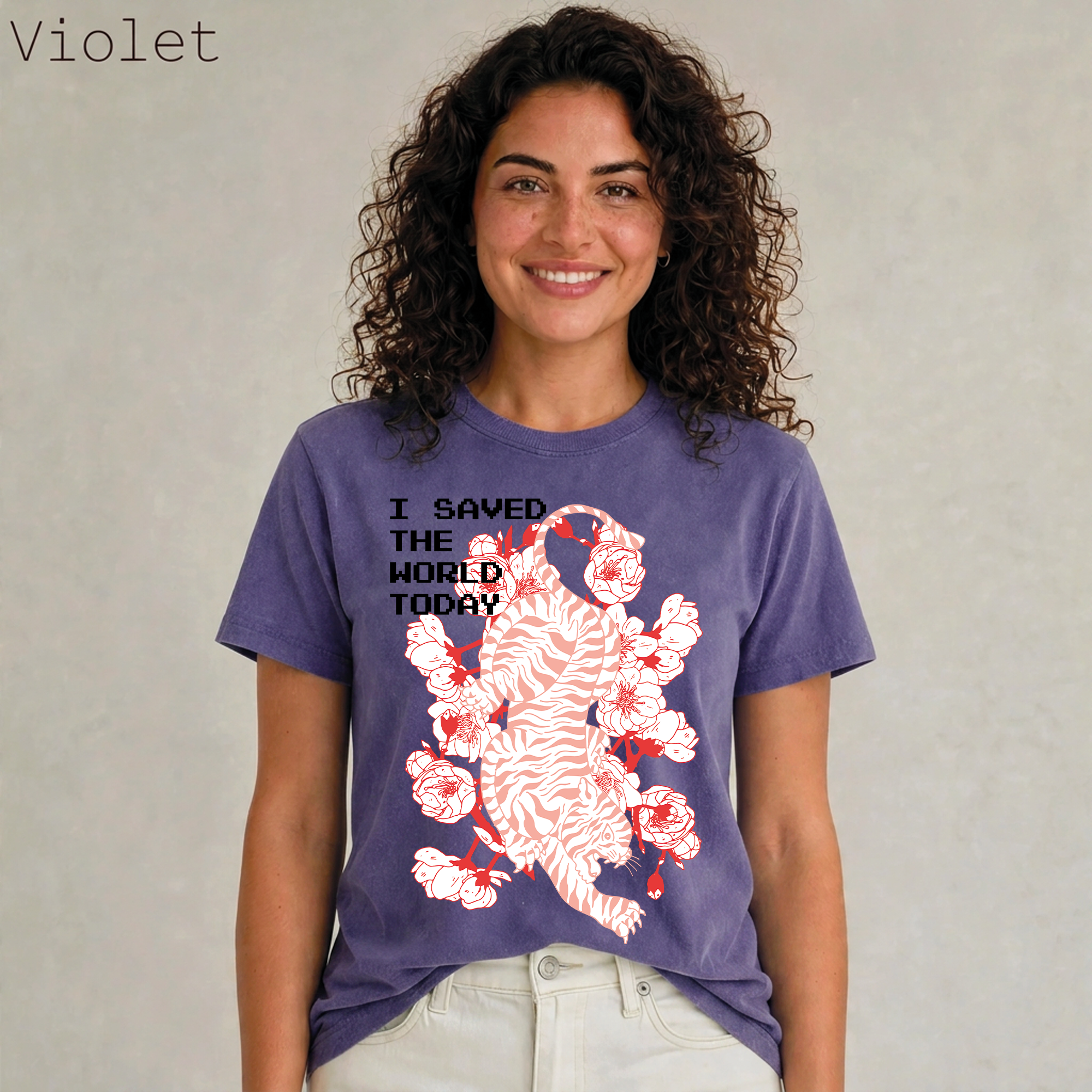 I Saved The World Today Tiger Floral Graphic Tee